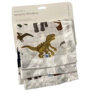 Little Unicorn Dinosaur Security Blanket Lovey White Cotton Muslin Satin Trim x3